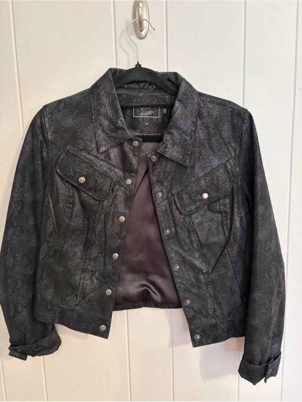Steve Madden Black Textured Leather Snap-Front Jacket